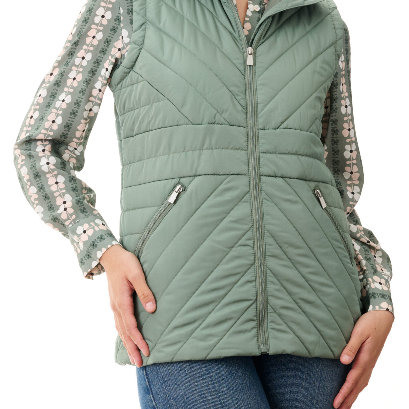 Givoni Moss Green Quilted Zip Puffer Vest