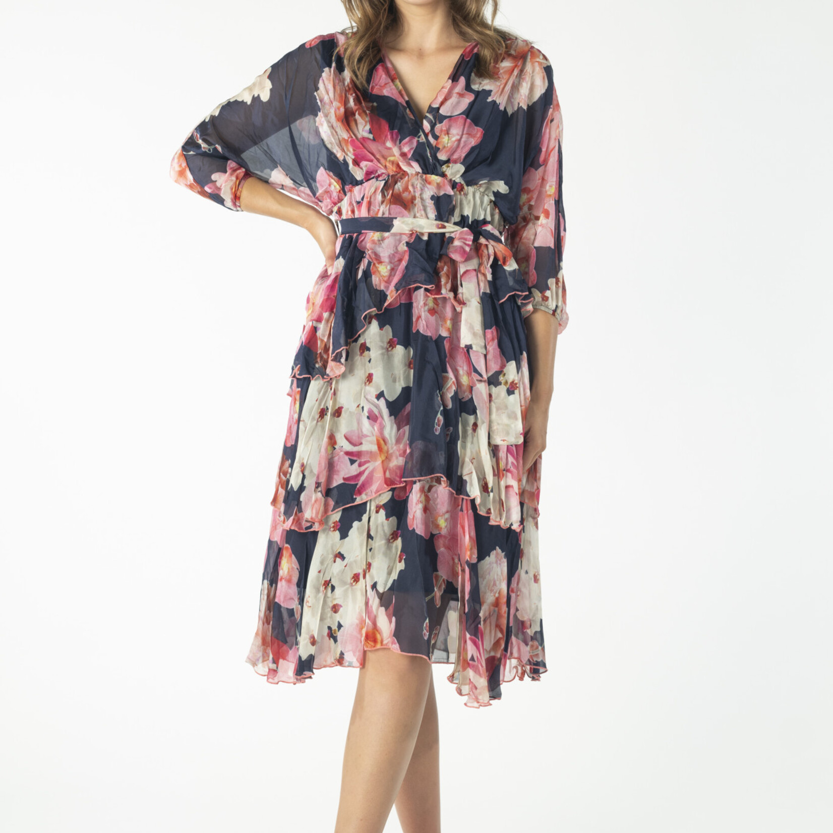 Vivid International Navy w/ Floral Xover Layers Dress