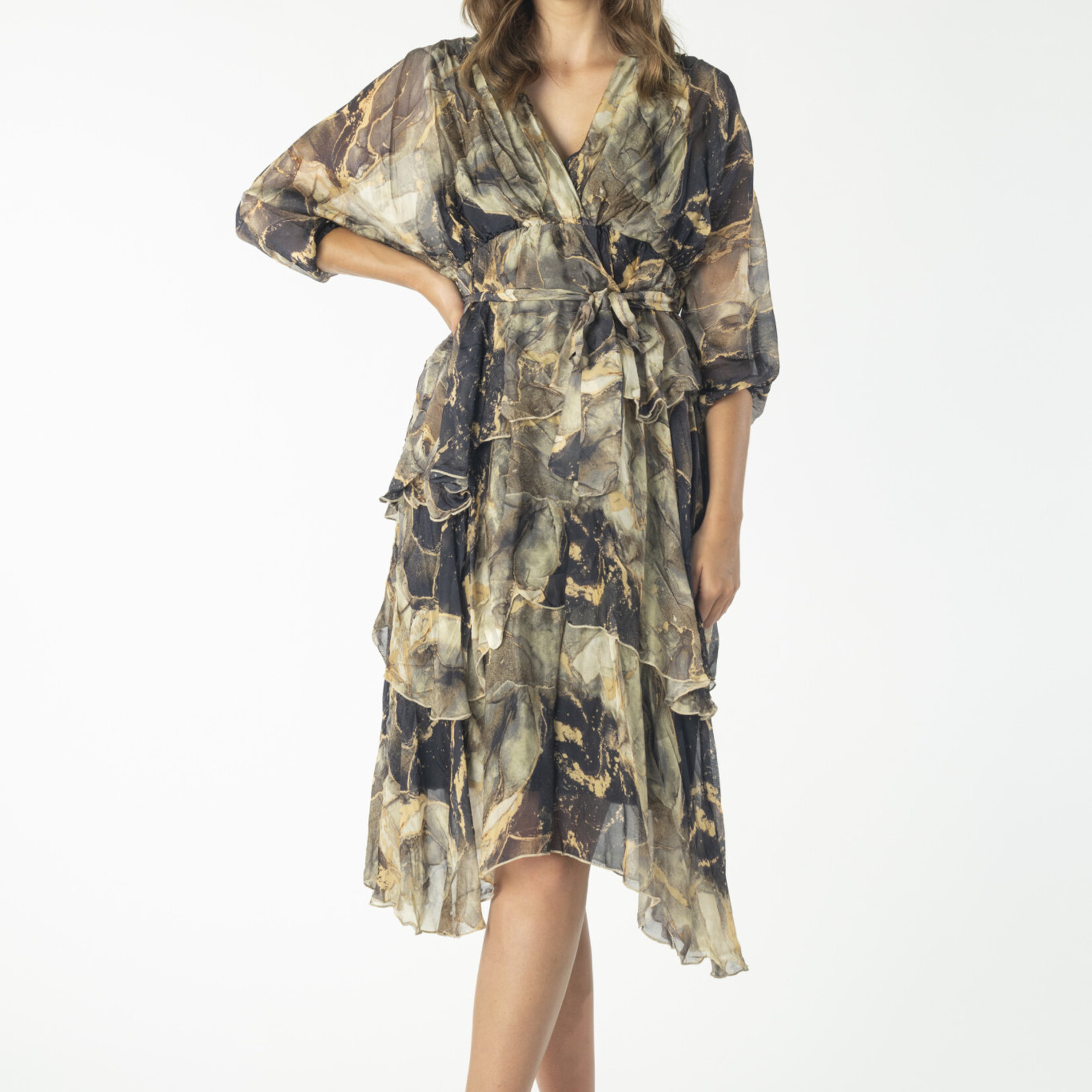 Vivid International Charcoal & Gold Marble Xover Layers Dress