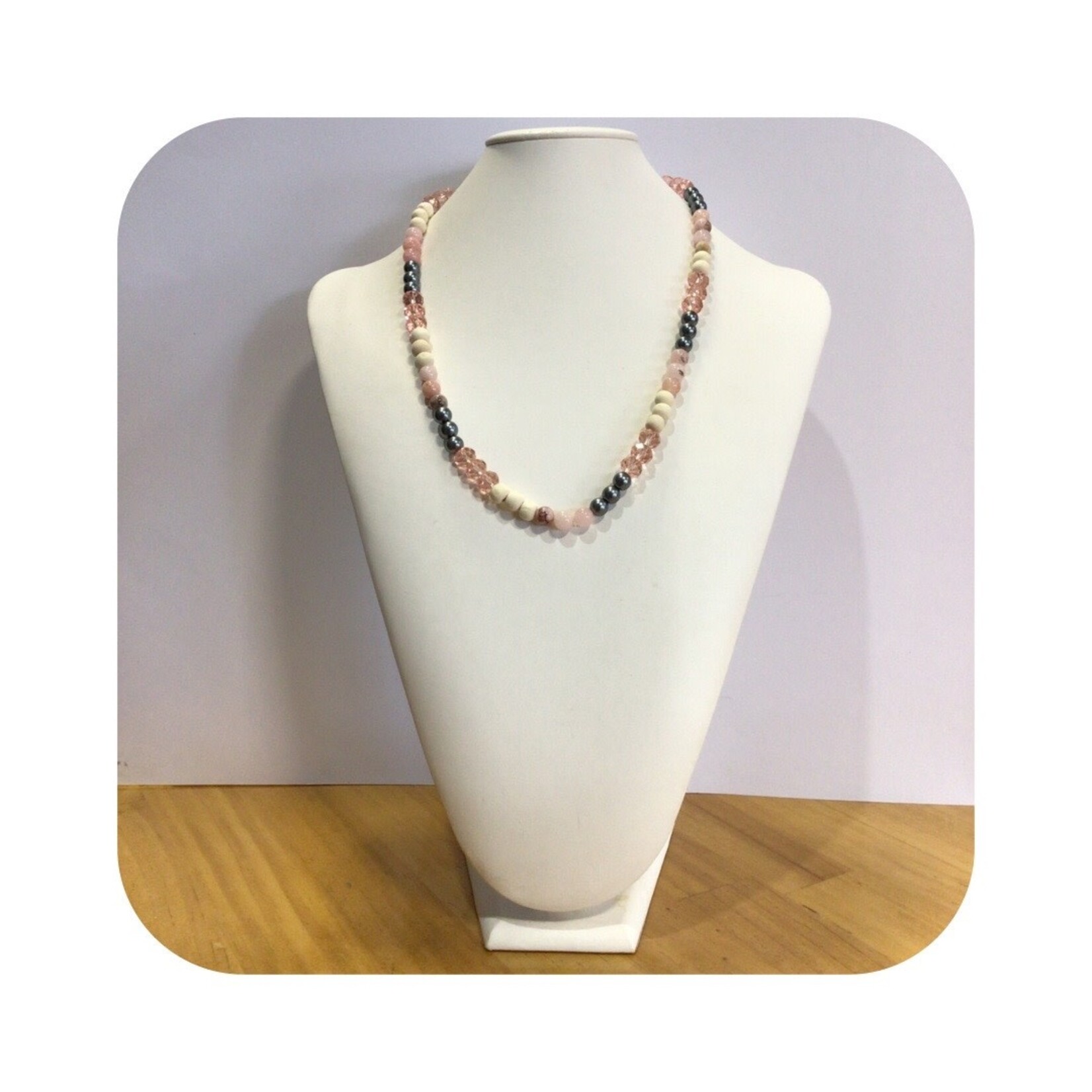 OPO Pink Quartz & Grey Pearl Long Necklace