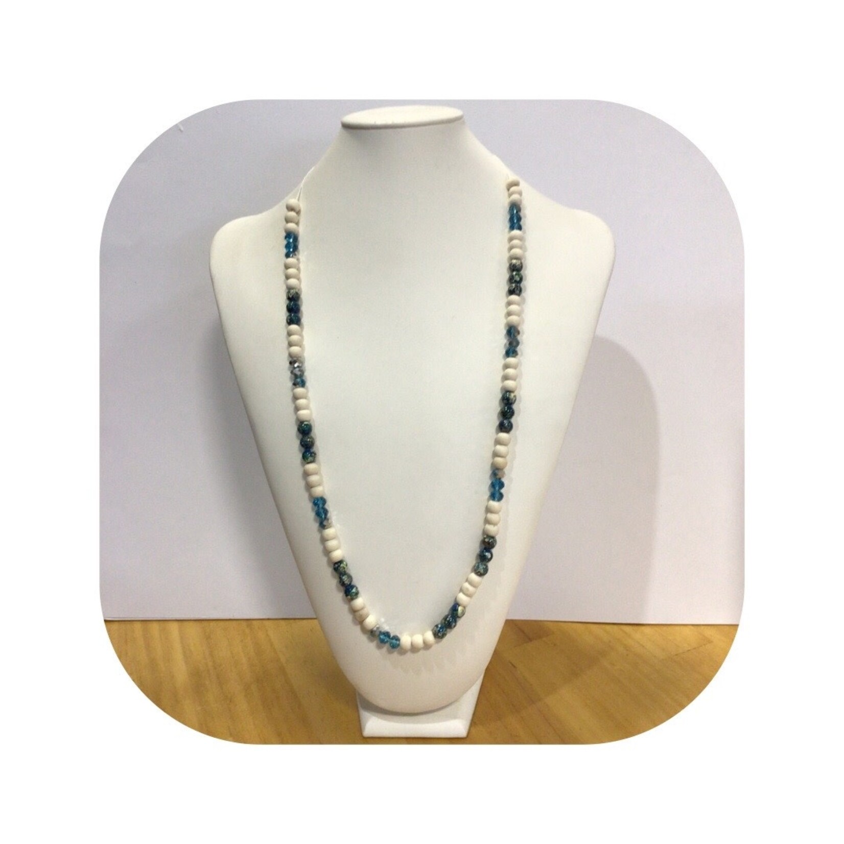 OPO Aqua Jasper Gems & Wooden Bead Adjustable Necklace