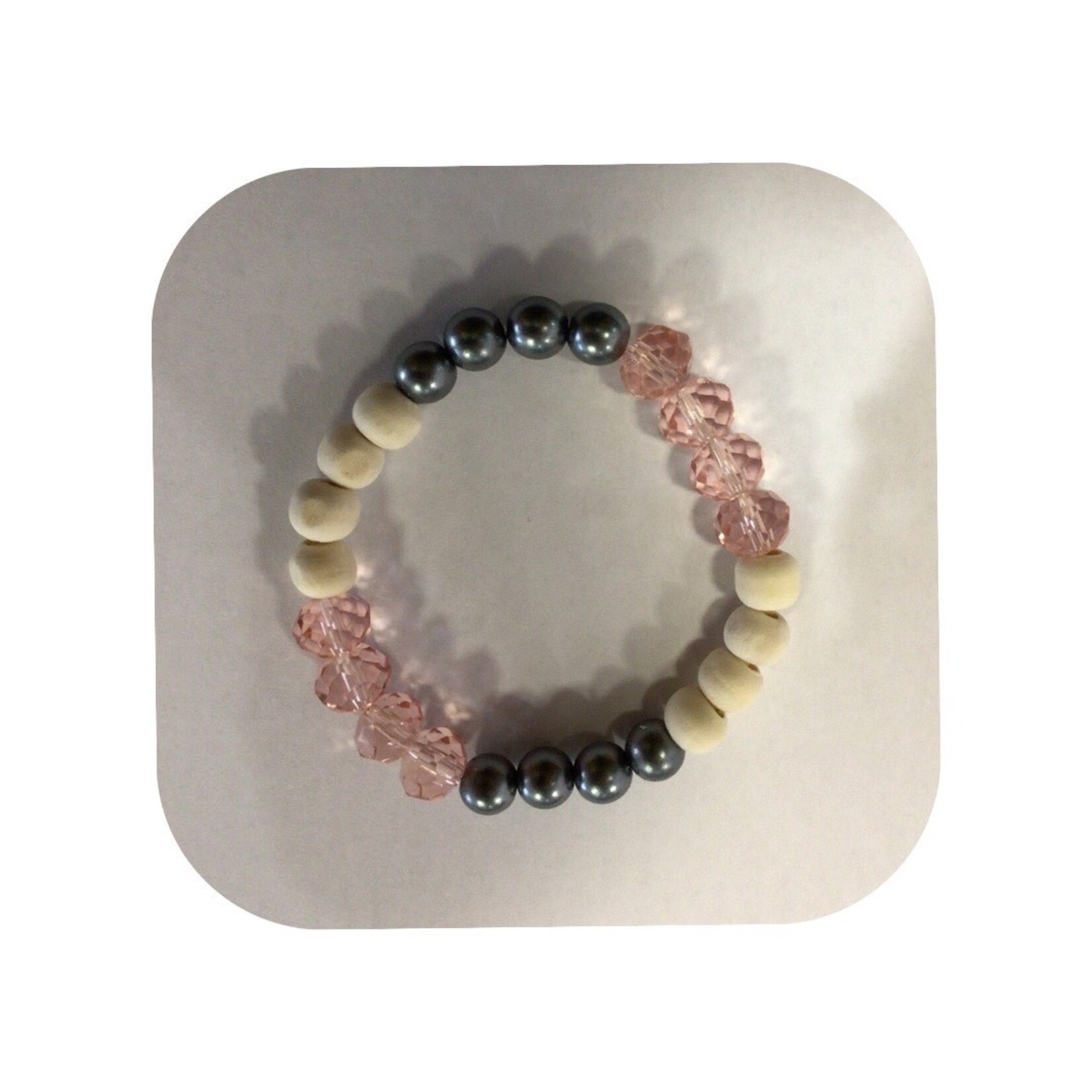 OPO Pink & Grey Pearl Beaded Elastic Bracelet