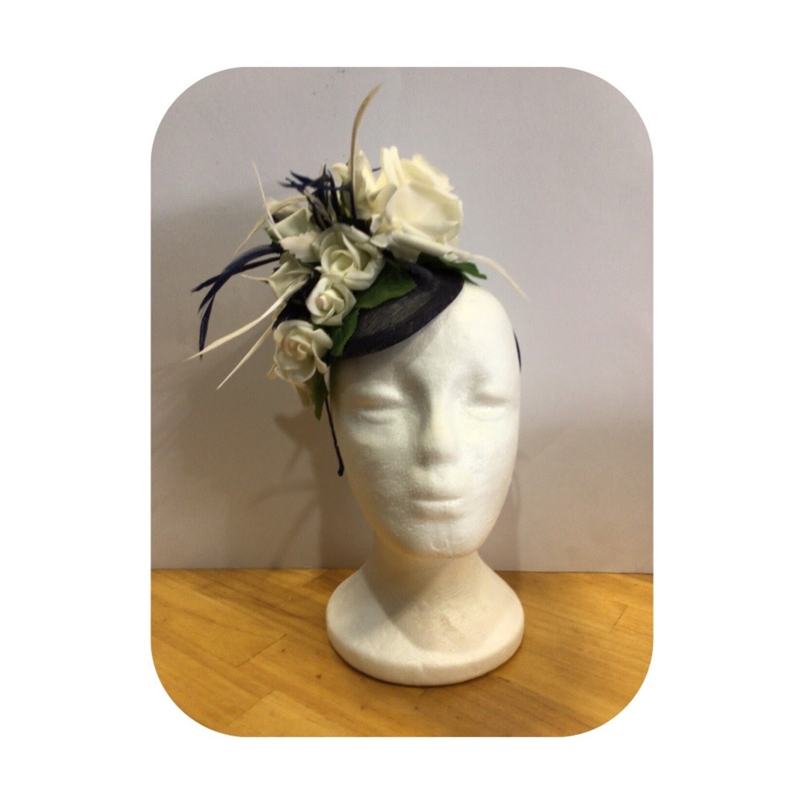 OPO Navy & Cream Flower Feather Hat Headband