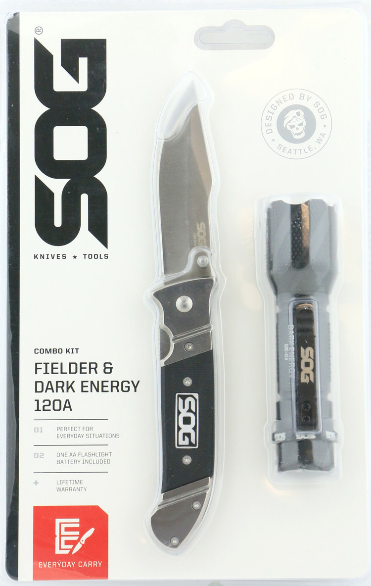 SOG Fielder & Dark Energy Knife with Flashlight Kit Outdoor Essentials