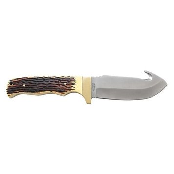 Schrade Knives Schrade Knives Uncle Henry 4.75" Plain Edge Stainless Steel Knife w/ Gut Hook, Full Tang, Fixed Blade w/ Staglon Handle