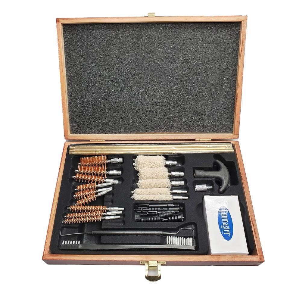 GunMaster Universal 30 Piece Cleaning Wood Box Kit Outdoor Essentials