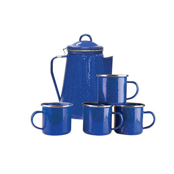 Stansport Stansport Blue Enamel Percolator Coffee Pot & 4 Mug Set