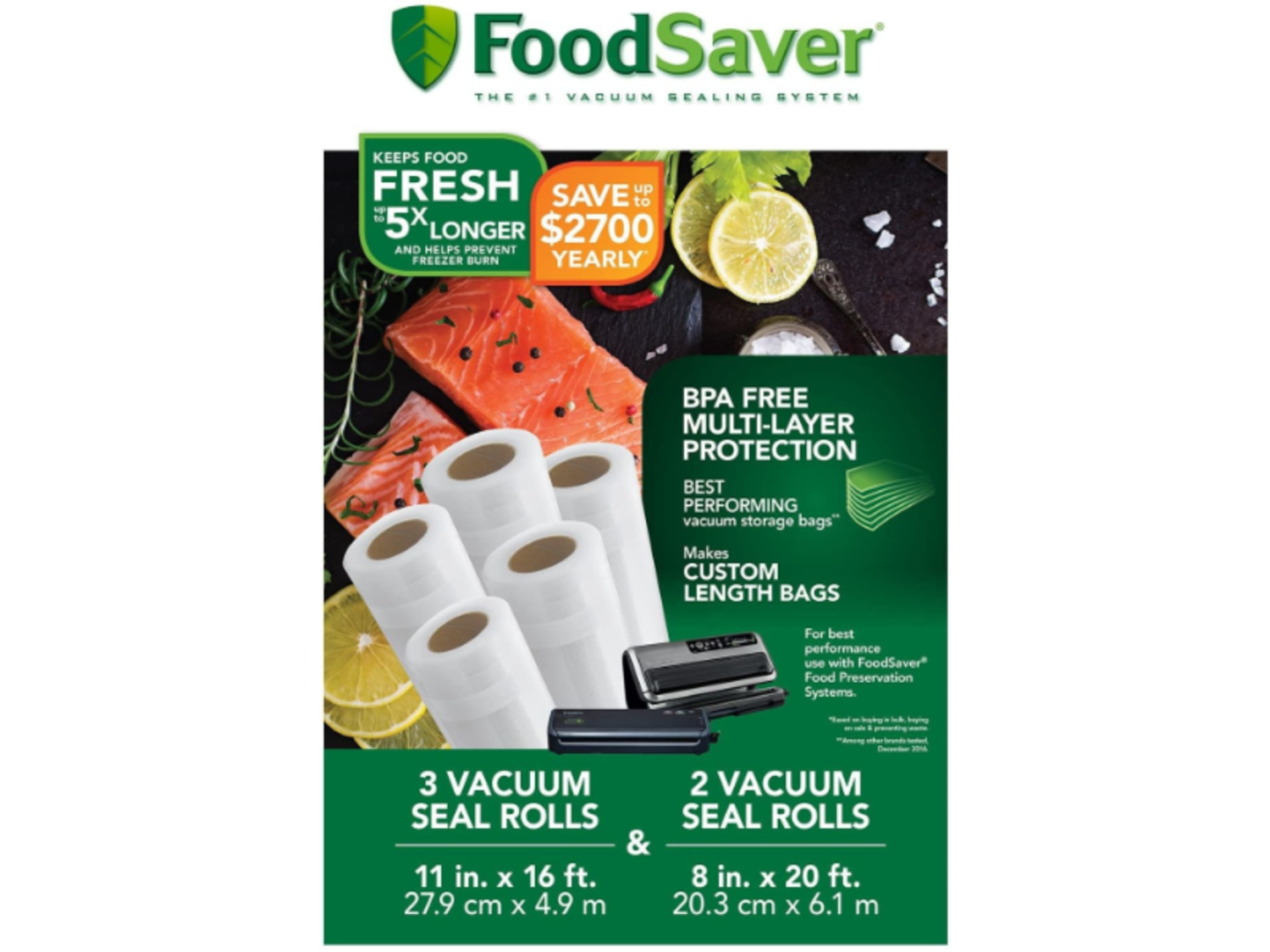 Tilia Foodsaver 8 Inch Vacuum Sealer Roll, 3 Pack