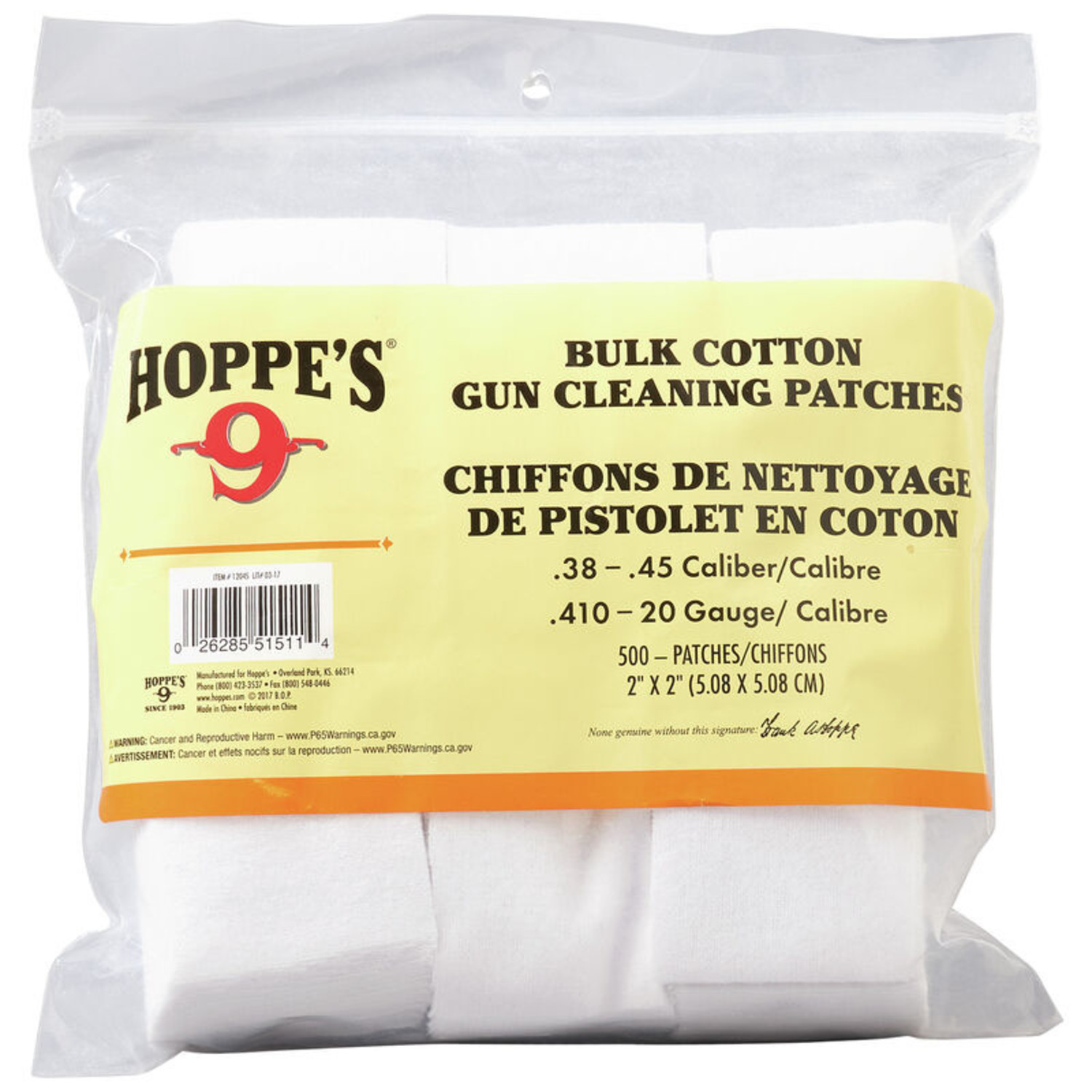 Hoppe's 9 Bulk Cotton Gun Cleaning Patches Outdoor Essentials