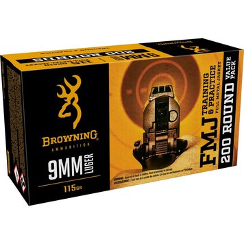 Browning Browning Ammunition 9mm Luger 115 Grain FMJ 200/Rounds Value Pack