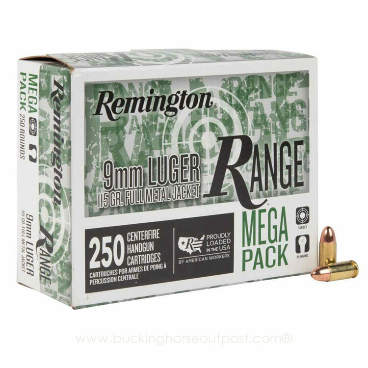 Remington Range Ammunition 9mm Luger 115 Grain FMJ, 250/round bulk pack