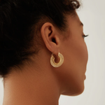 Medium Smooth & Dotted Hoop Earrings - 18k Gold Plate