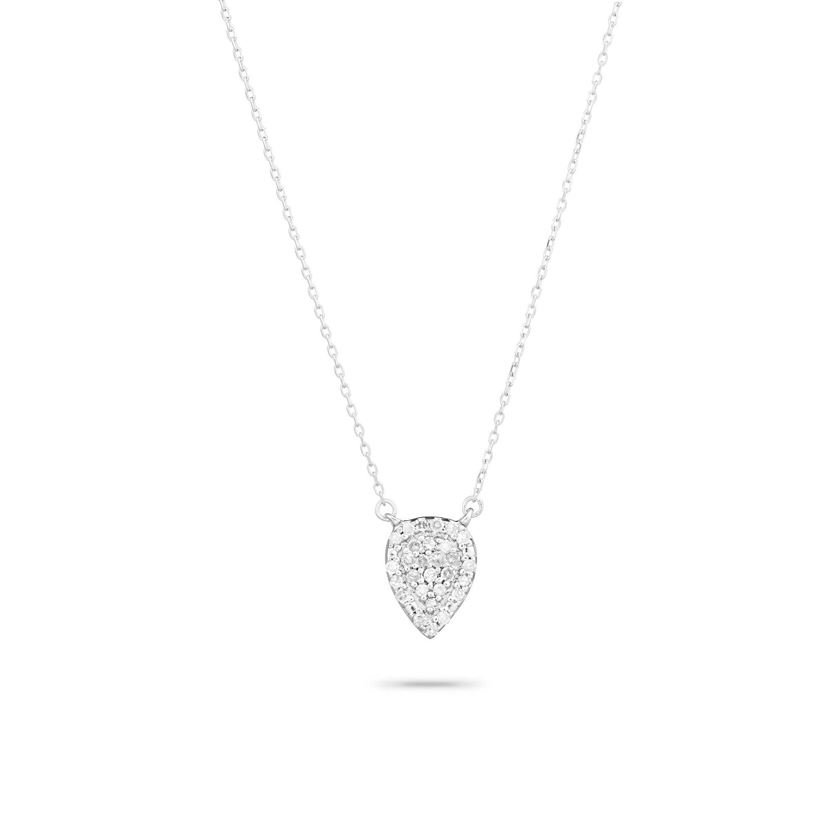 Solid Pave Teardrop Diamond Necklace- White Gold