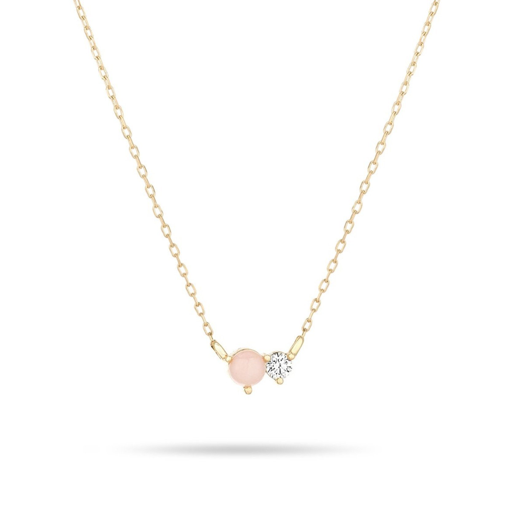 Pink Opal + Diamond Amigos Necklace Y14 + .02 carat