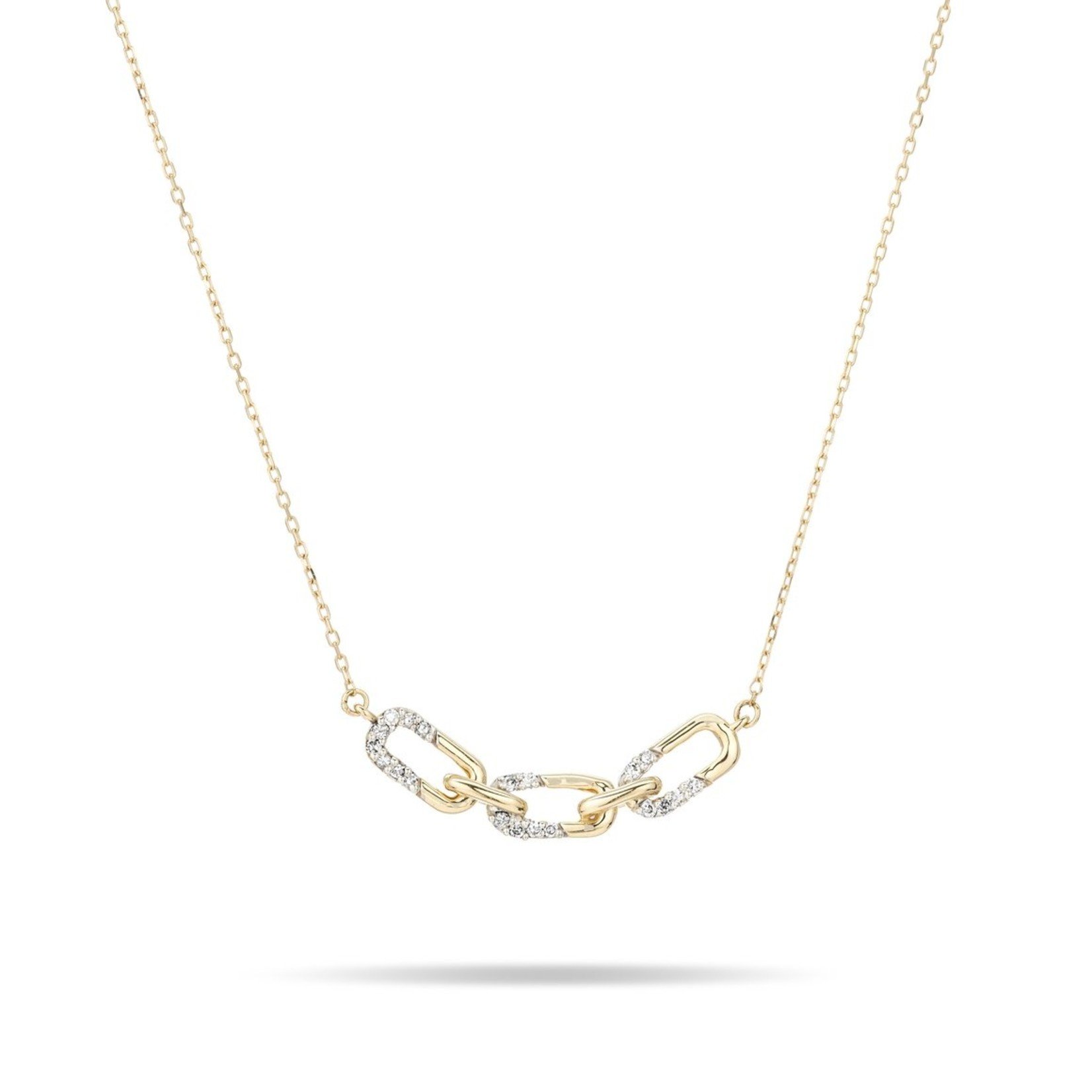 Pave Interlocking Link Curve Necklace - 14k and .06 carat