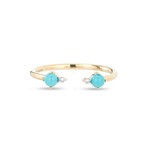 Turquoise + Round Diamond Ring - 14K Solid, .02Ct - Size 6 or 7
