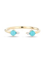 Turquoise + Round Diamond Ring - 14K Solid, .02Ct - Size 6 or 7