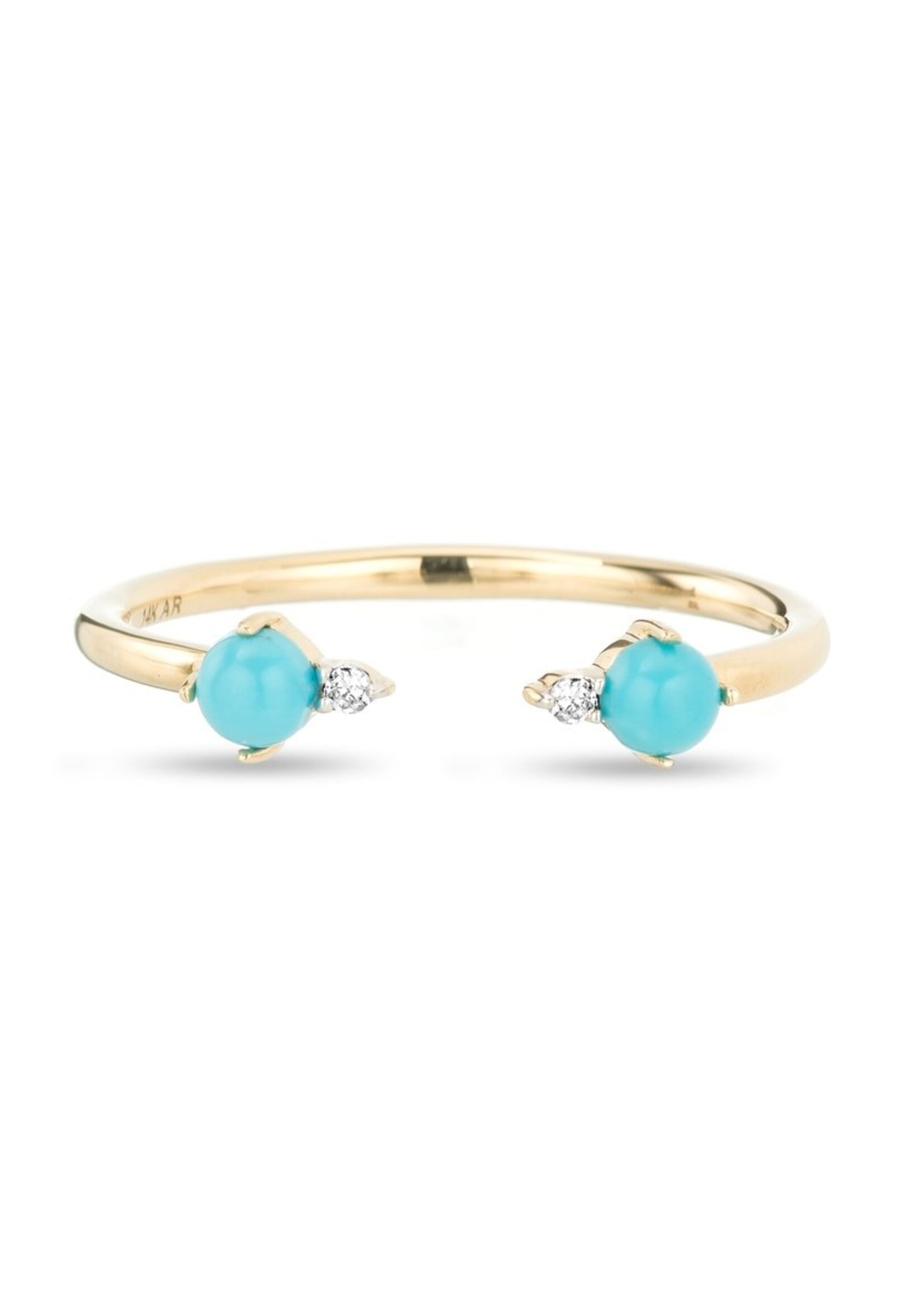 Turquoise + Round Diamond Ring - 14K Solid, .02Ct - Size 6 or 7