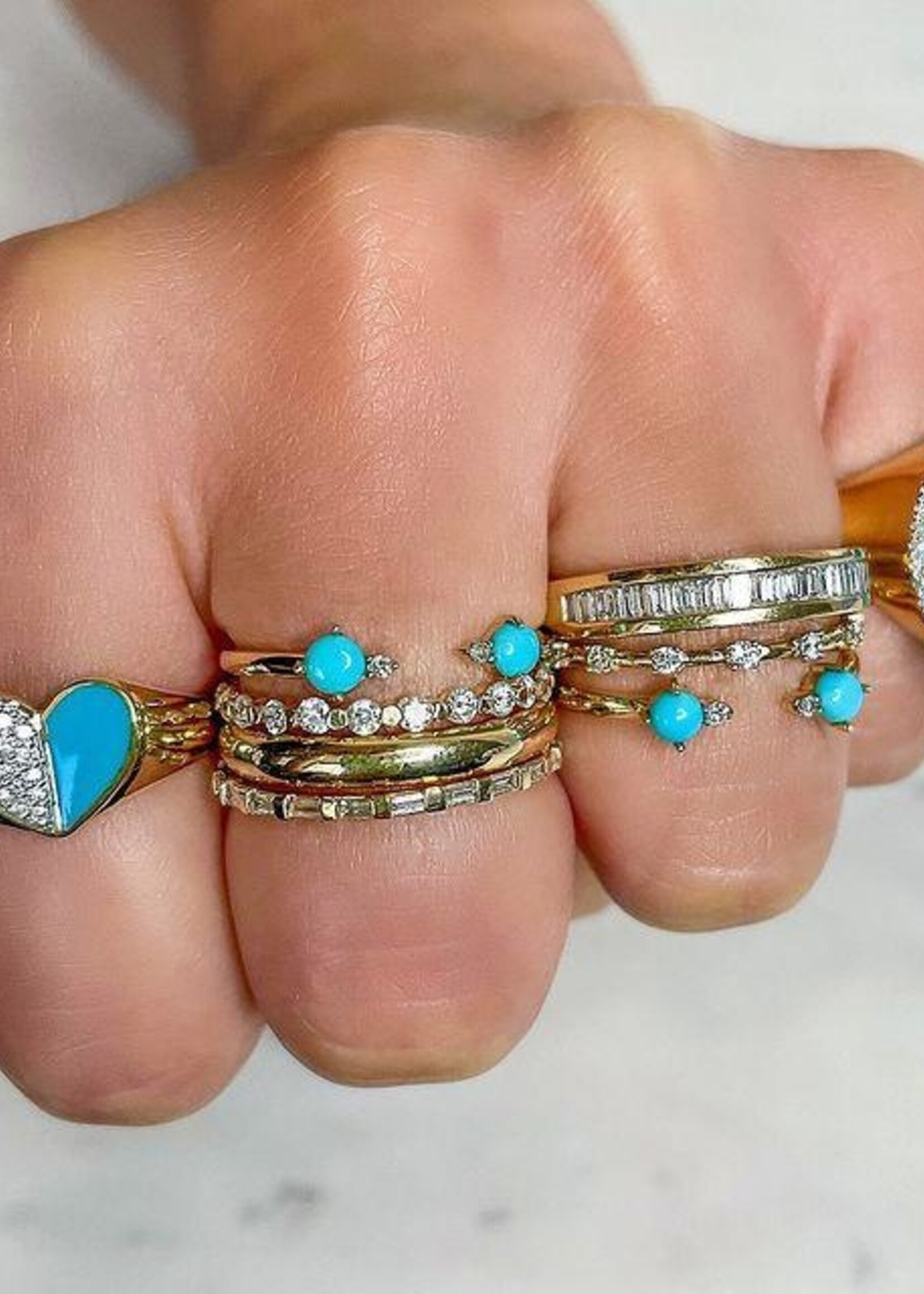 Turquoise + Round Diamond Ring - 14K Solid, .02Ct - Size 6 or 7