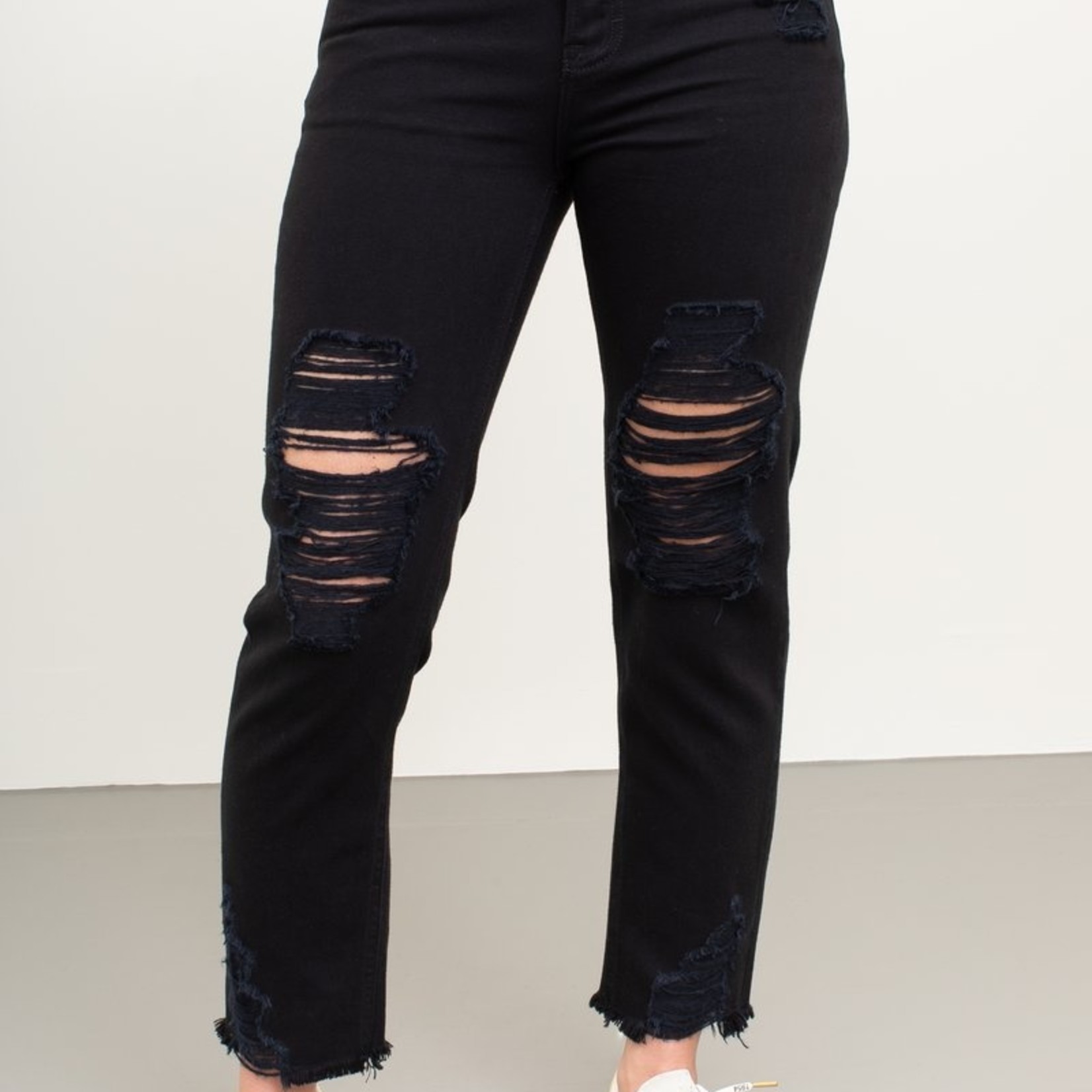 Bailey Black Distressed Boyfriend Jean W/ Frayed Bottom