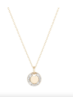 Tiny Pave & Baguette Round Dog Tag Necklace Y14