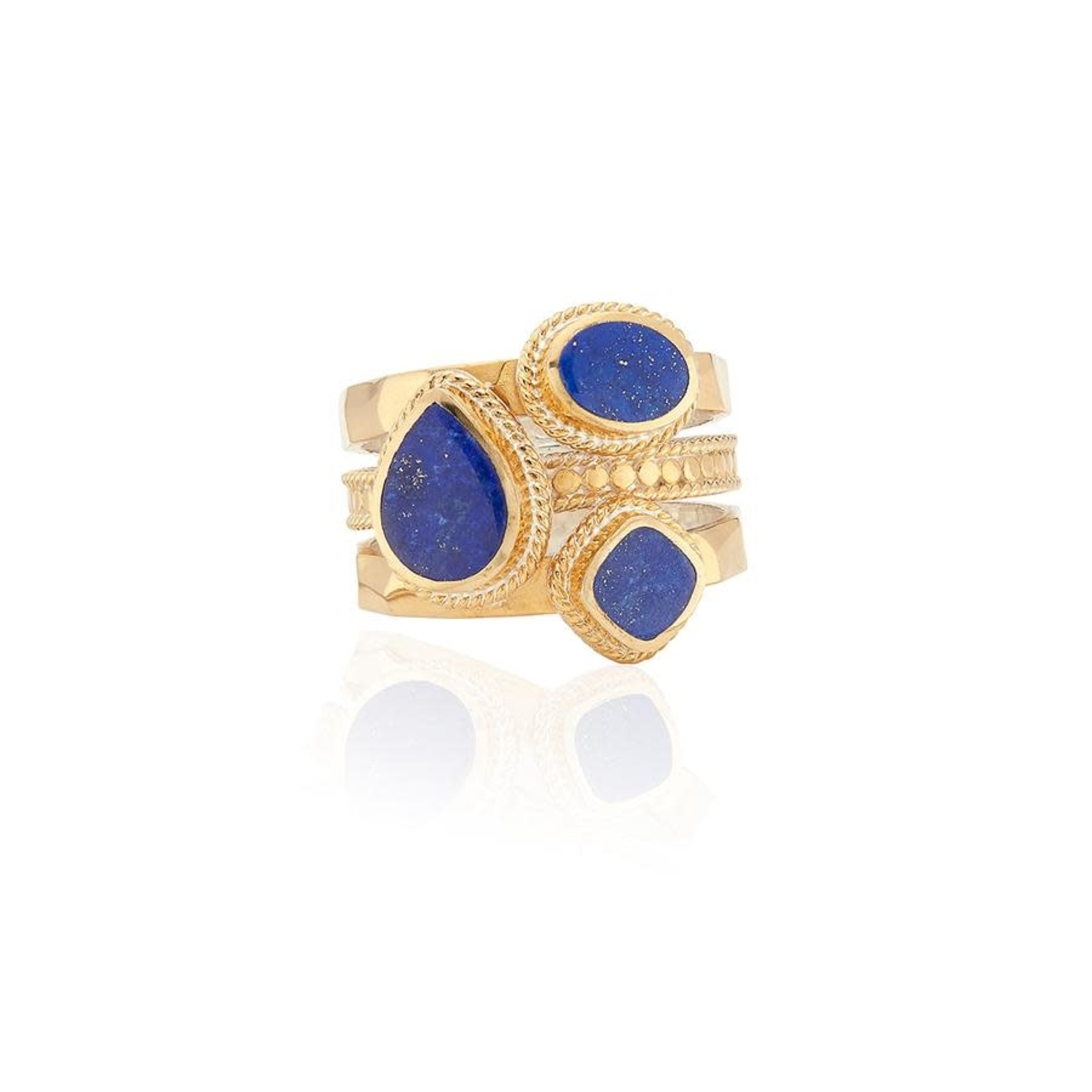 Lapis Faux Stacking Ring - 18k Gold Plate Over Sterling - Size 7 or 8