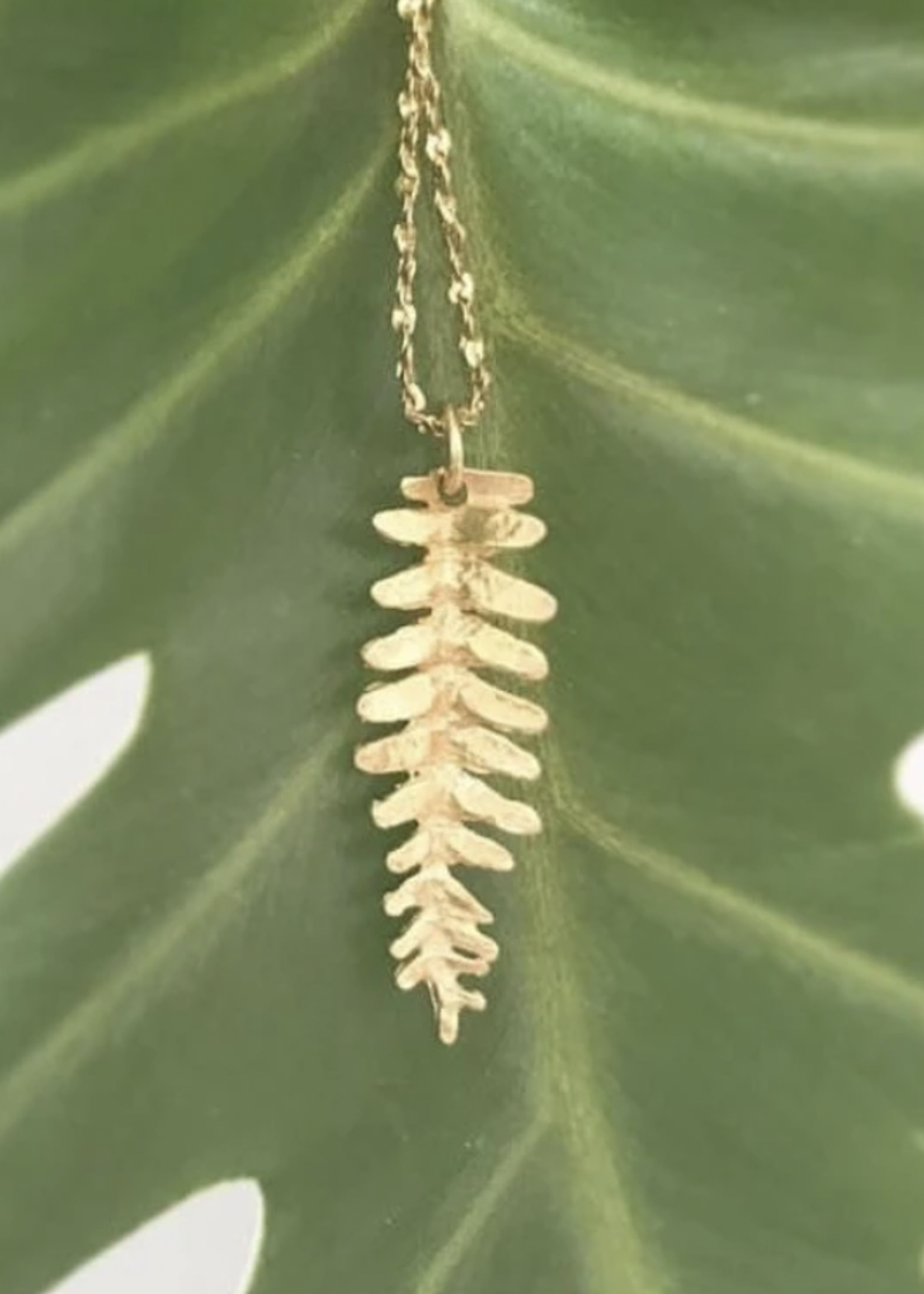 Kaimana Leaf Necklace on 16’ Chain, 18k Gold Vermeil