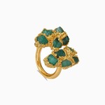 Raw Emerald Duo Chunk Open Ring - 24k Gold Over Brass,  9