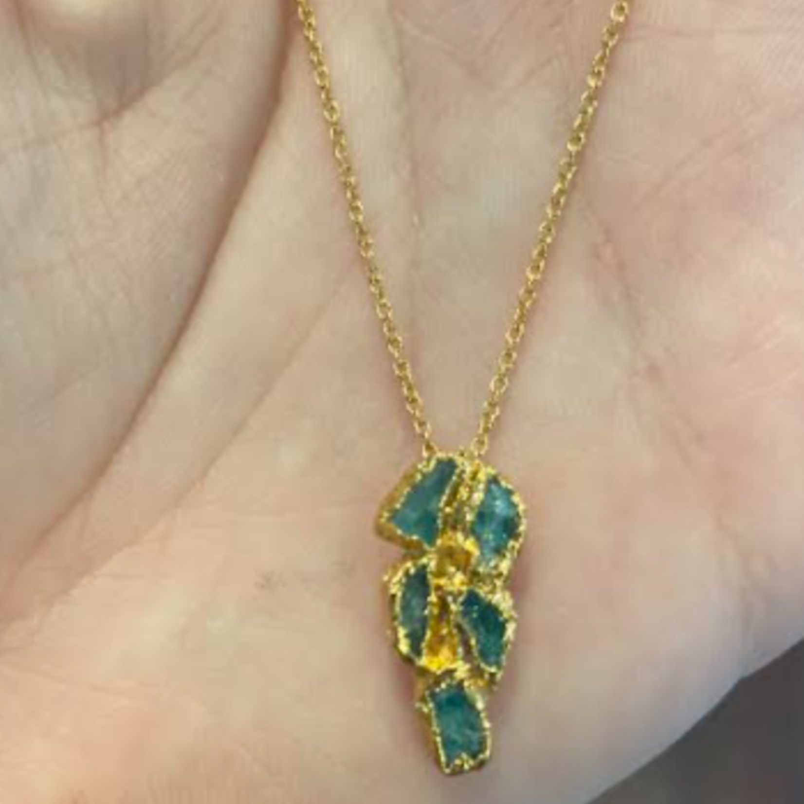 Emerald Chunk Charm Necklace - 24k Gold Over Brass