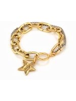 Sirius Gold Chain Bracelet Intermixed W/ Silver Matte Flat Chain & Gold Star