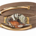 JASPER- Taupe colored horween leather, 14k Gold filled tubed, with orange jasper, snap back