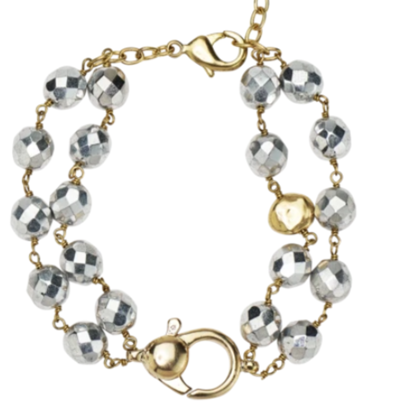 Ensemble bracelet - bright silver, brass and fire polished  glass