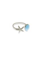 Sterling Silver Turquoise & Starfish Open Ring