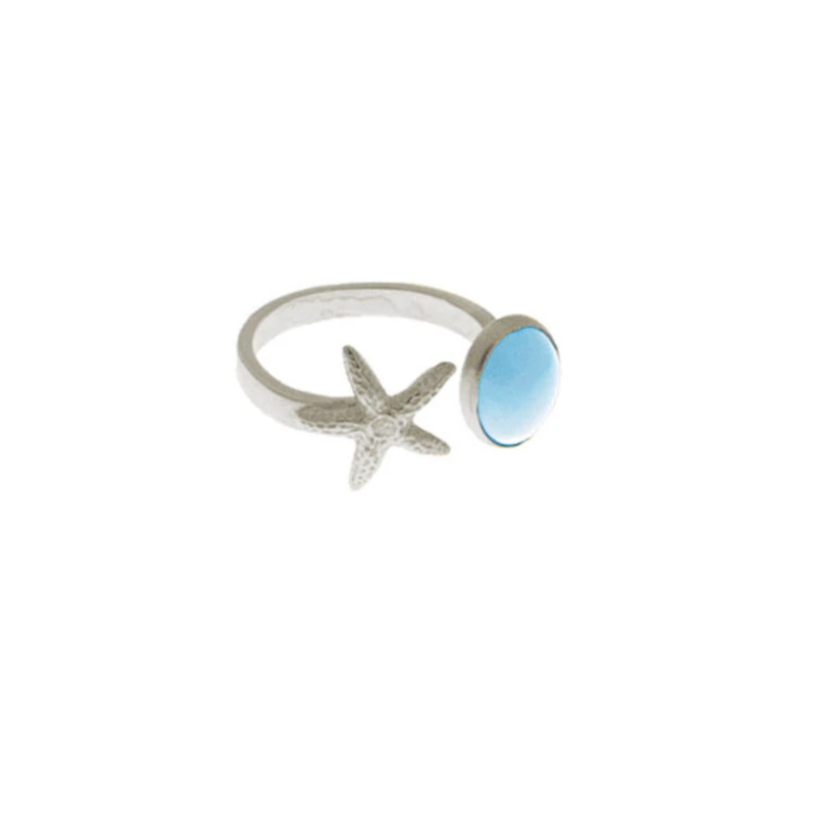 Sterling Silver Turquoise & Starfish Open Ring