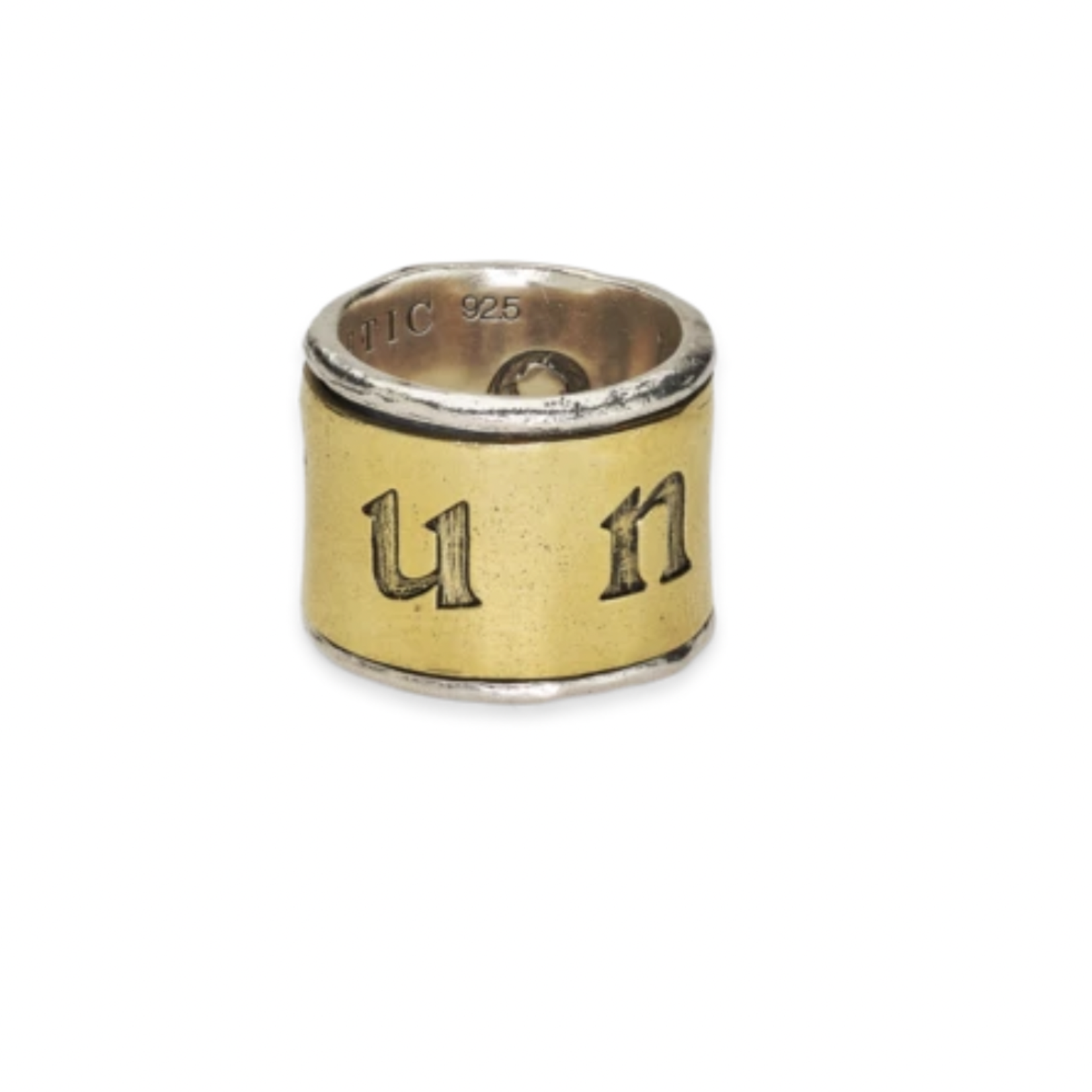 Peace & Unity Band Spinner Ring - Brass & Sterling - Size 7