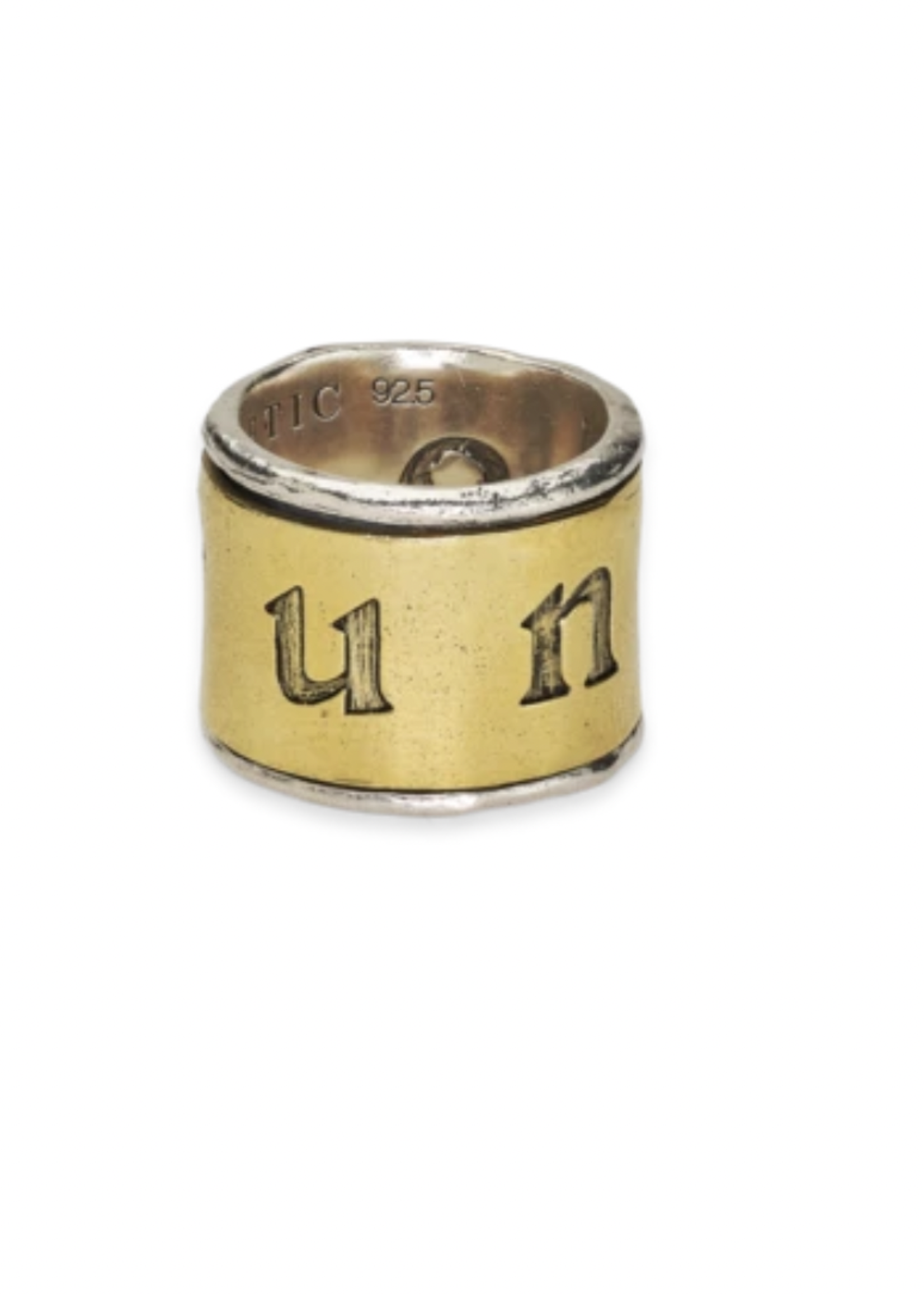Peace & Unity Band Spinner Ring - Brass & Sterling - Size 7