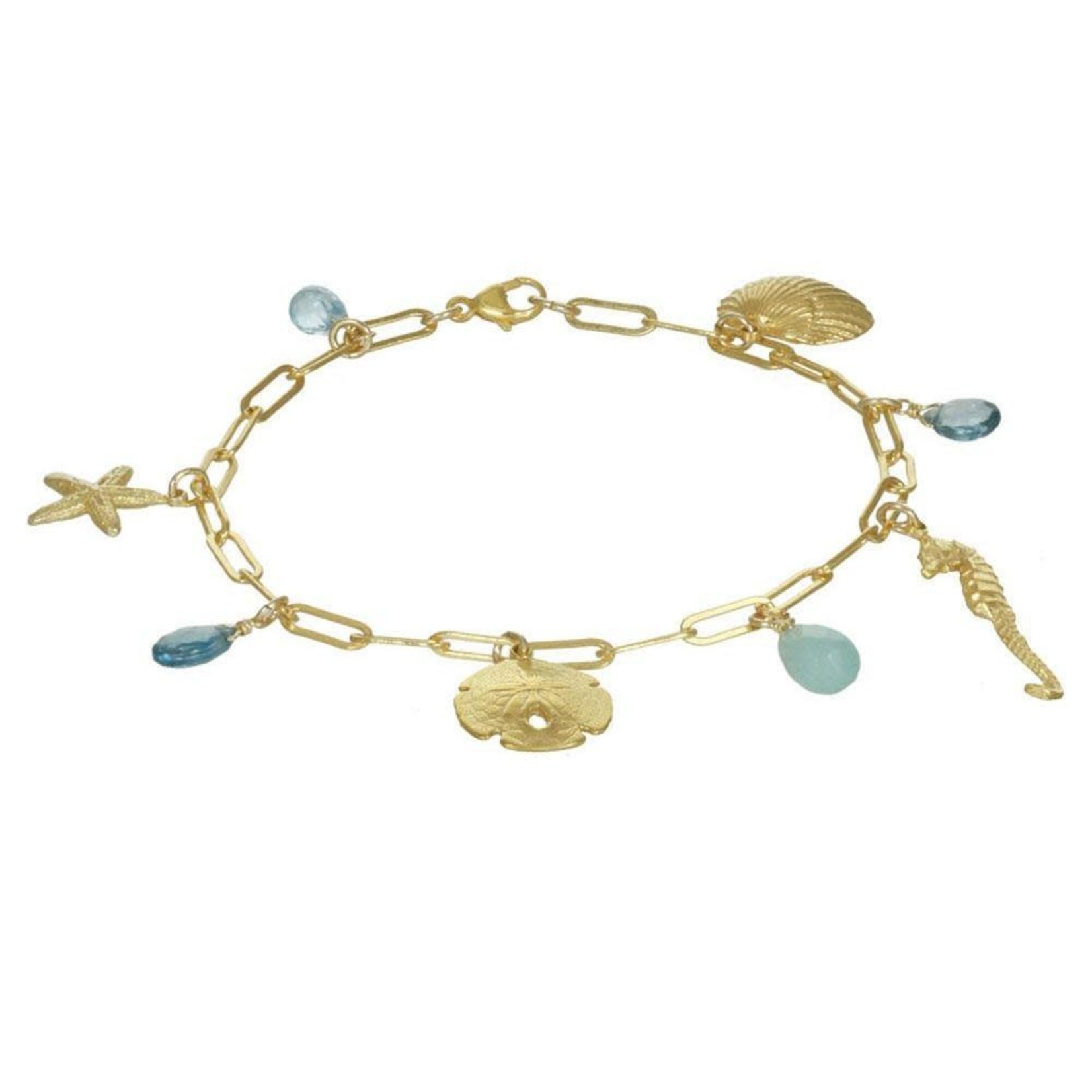 Gold Sealife Charm Bracelet w/ stones