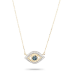 Tiny Pave Evil Eye Necklace, 14k Yellow Gold, .05 Diamond cw