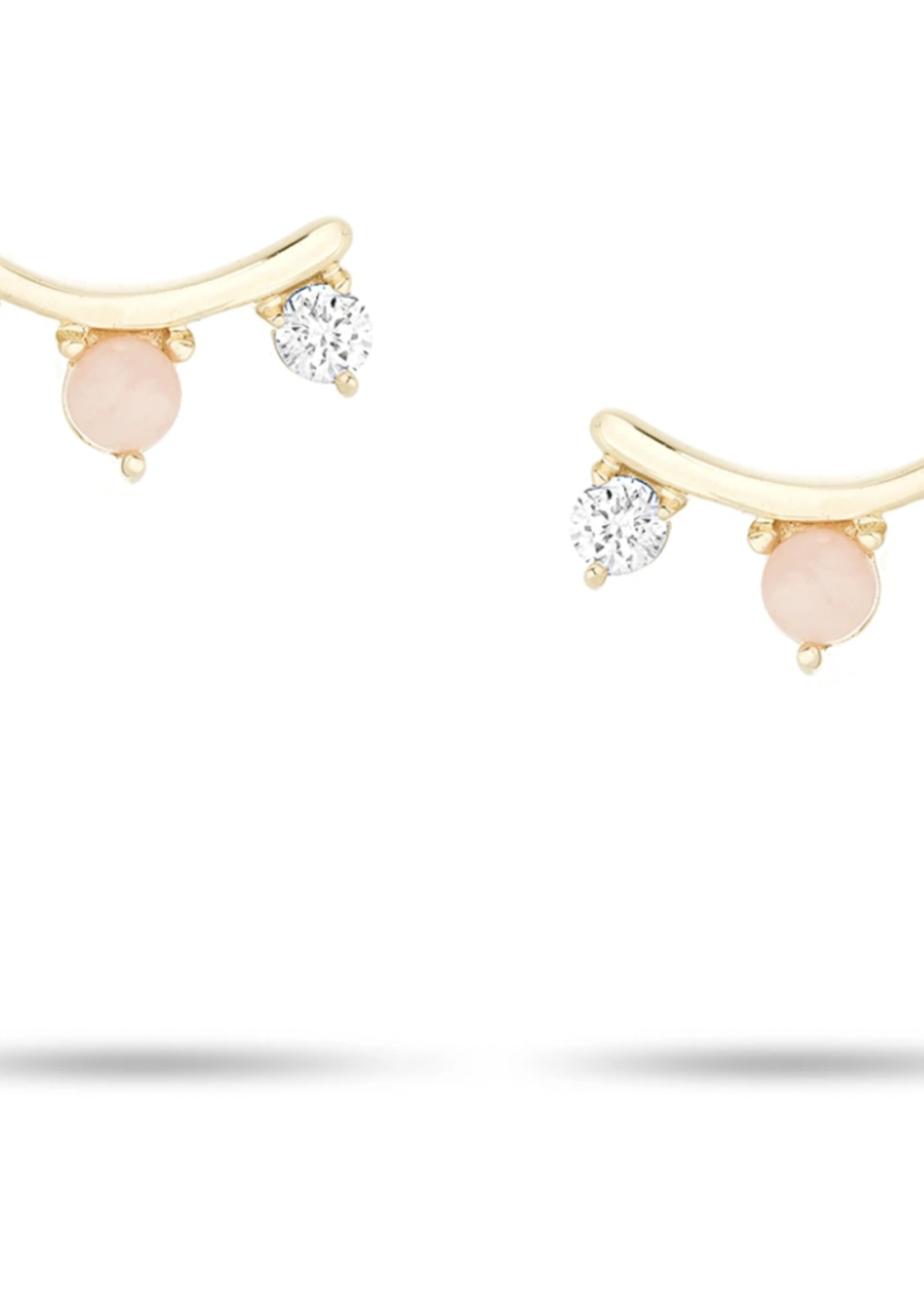 Pink Opal + Diamond Amigos Curve Post Earrings Y14 + .08 ct