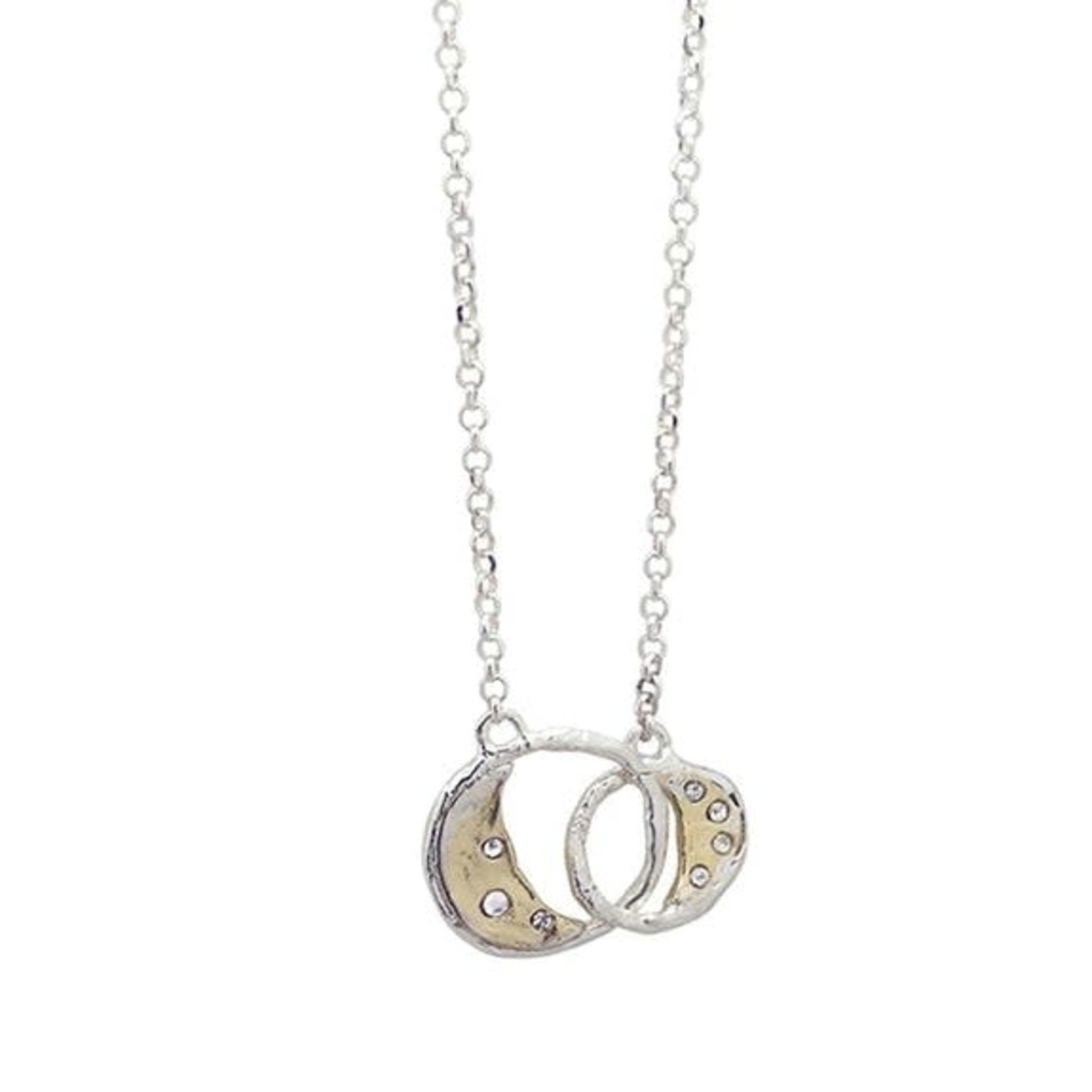Otherworld Joined Moon Necklace - SS & Brass / 16"-18"