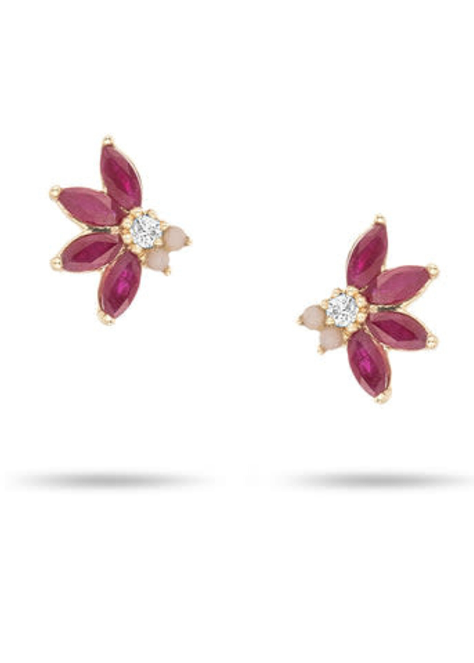 Amalfi Ruby + Diamond + Pink Opal Half Flower Posts Y14