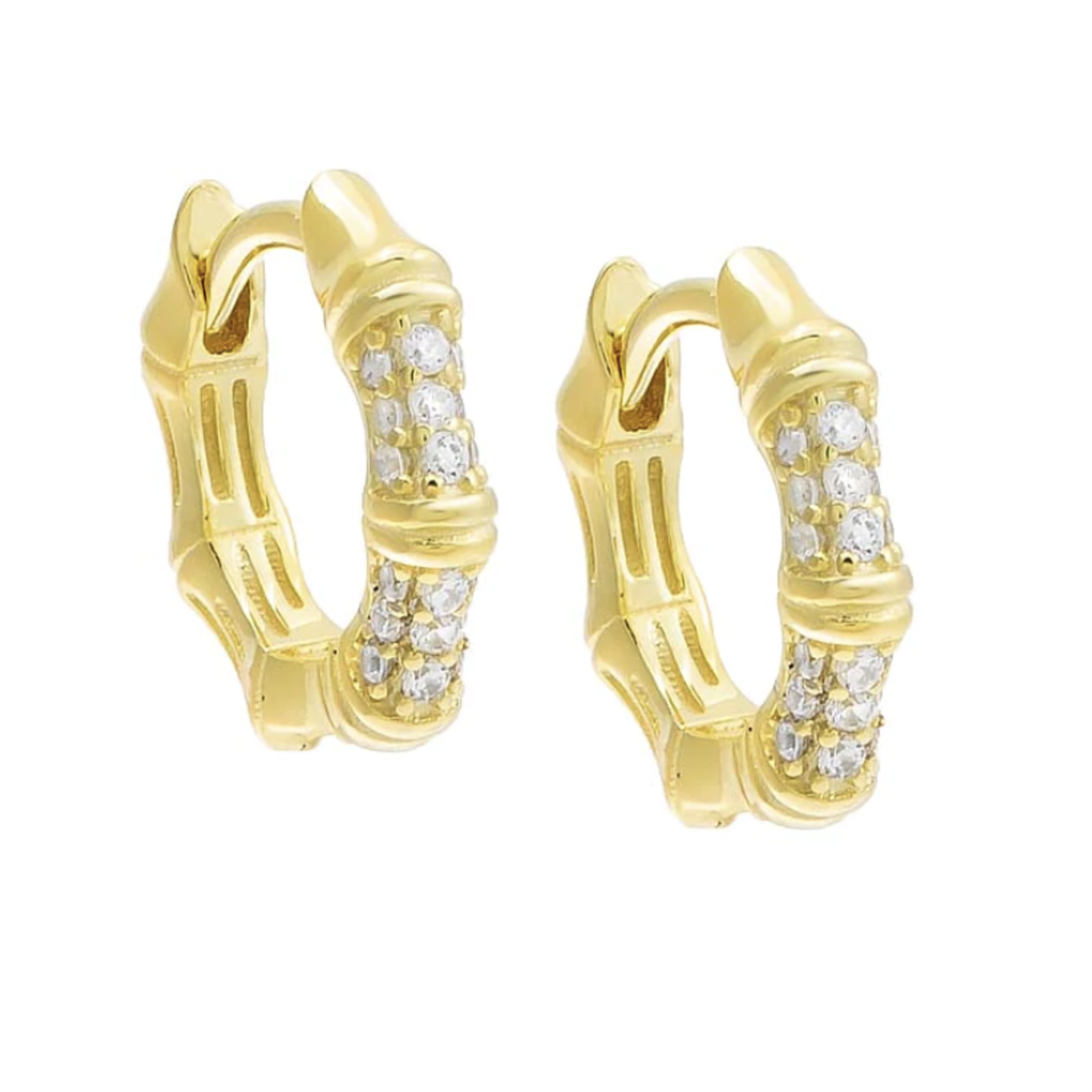 Pave Bamboo Huggie Earring Gold