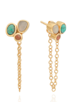 Oasis Cluster Stone Chain Earrings - Turquoise, Sunstone, Moonstone