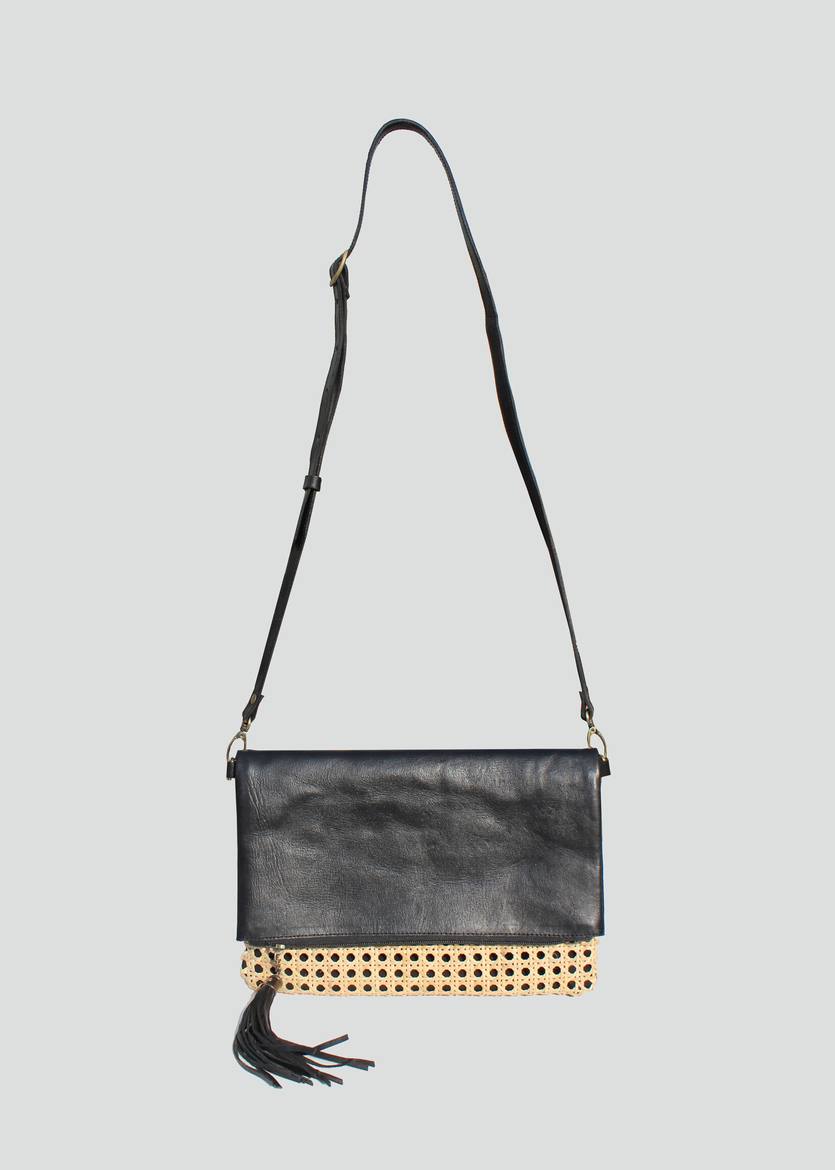 Bakti Black Faux Leather & Wicker Crossbody