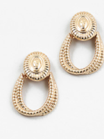 Gold Medallion Stud w/ Ribbed Drop Loop
