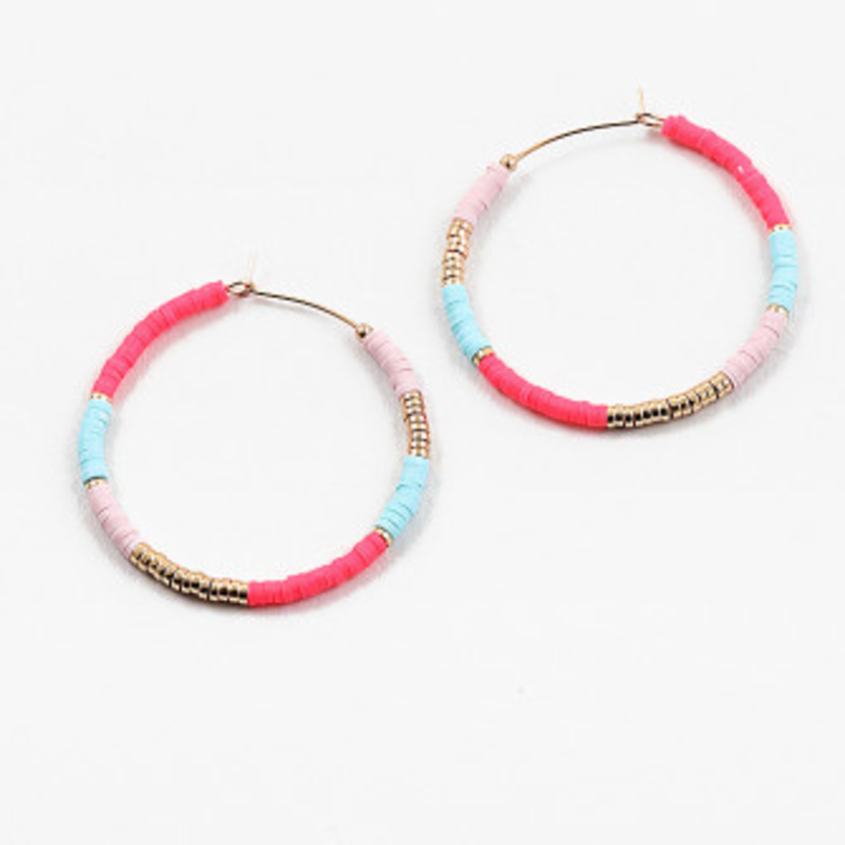 Colorblock Beaded Hoops Pink/Mint/Gold