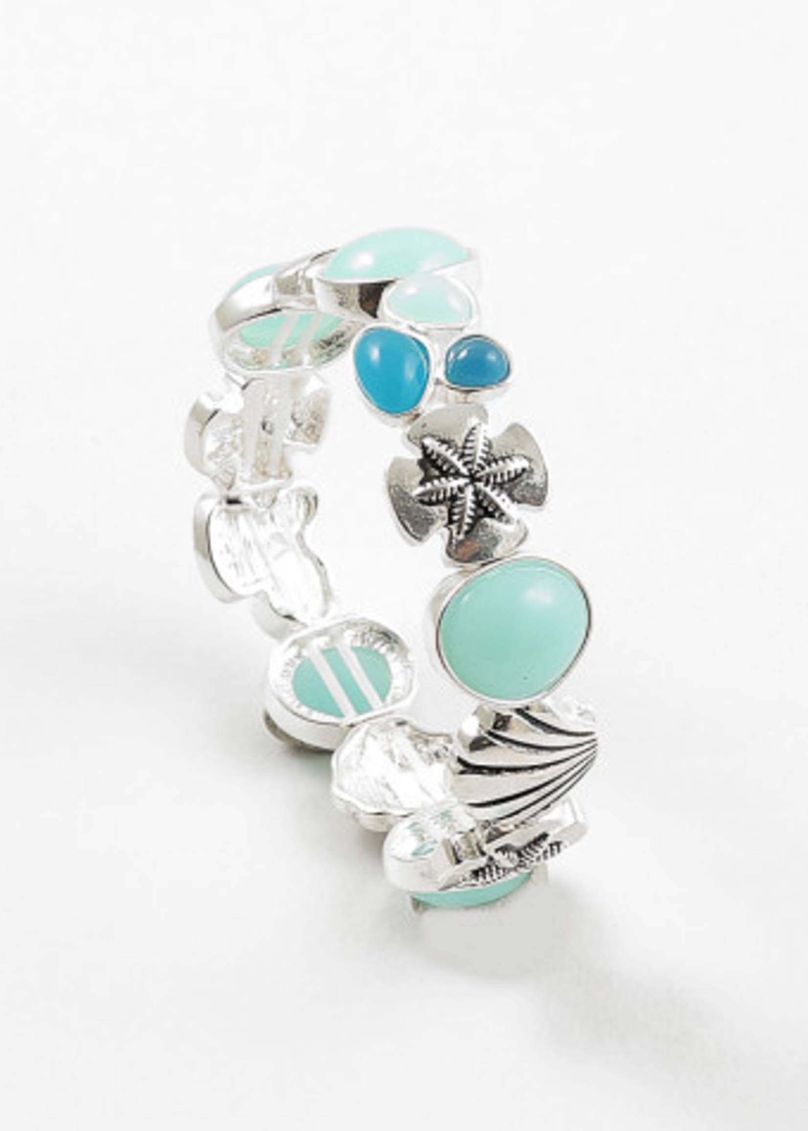 Silver Starfish & Aqua Stone Stretch Bracelet