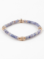 Beaded Stretch Bracelet W/ 4 Gold CZ Accents