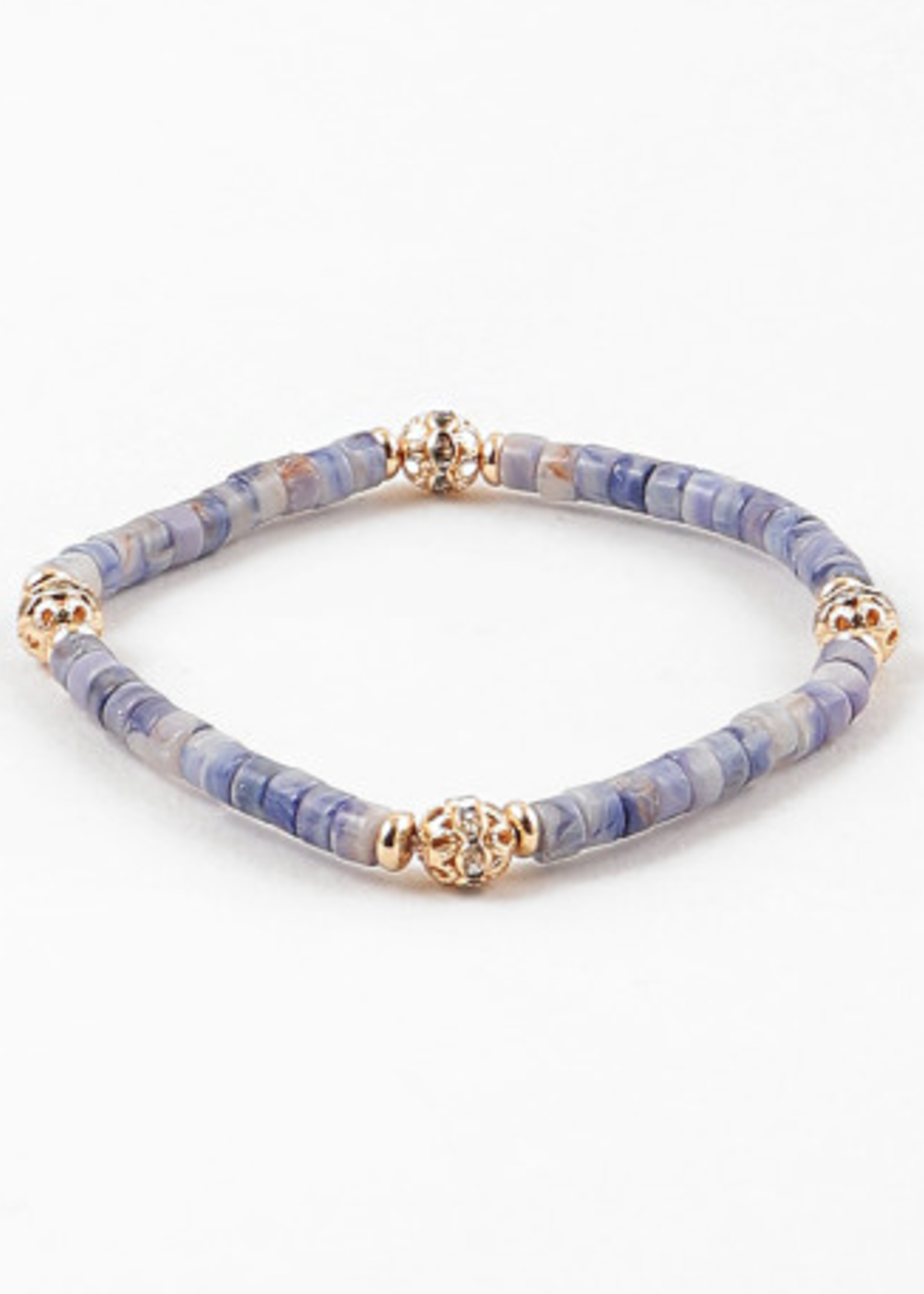 Beaded Stretch Bracelet W/ 4 Gold CZ Accents