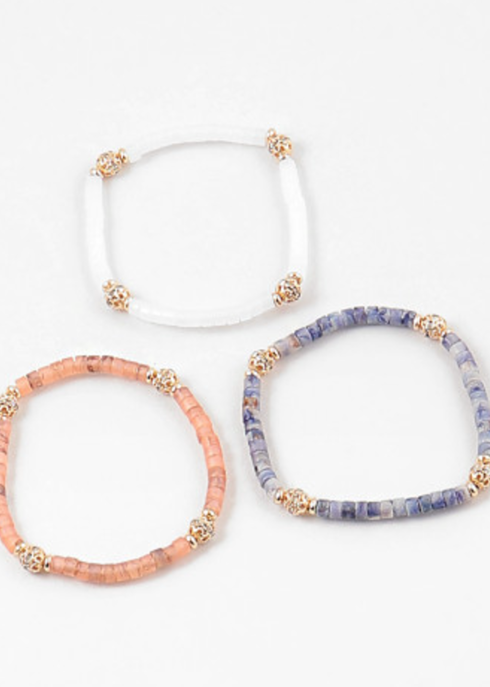Beaded Stretch Bracelet W/ 4 Gold CZ Accents